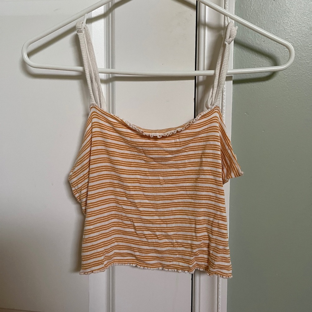 small garage orange and white striped tank top, ribbed and stretchy
